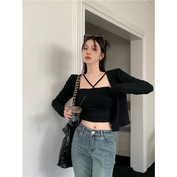 COZOK Bộ Áo Khoác vest + Áo cardigan Dài Tay Dáng Ôm Quyến Rũ Cho Nữ