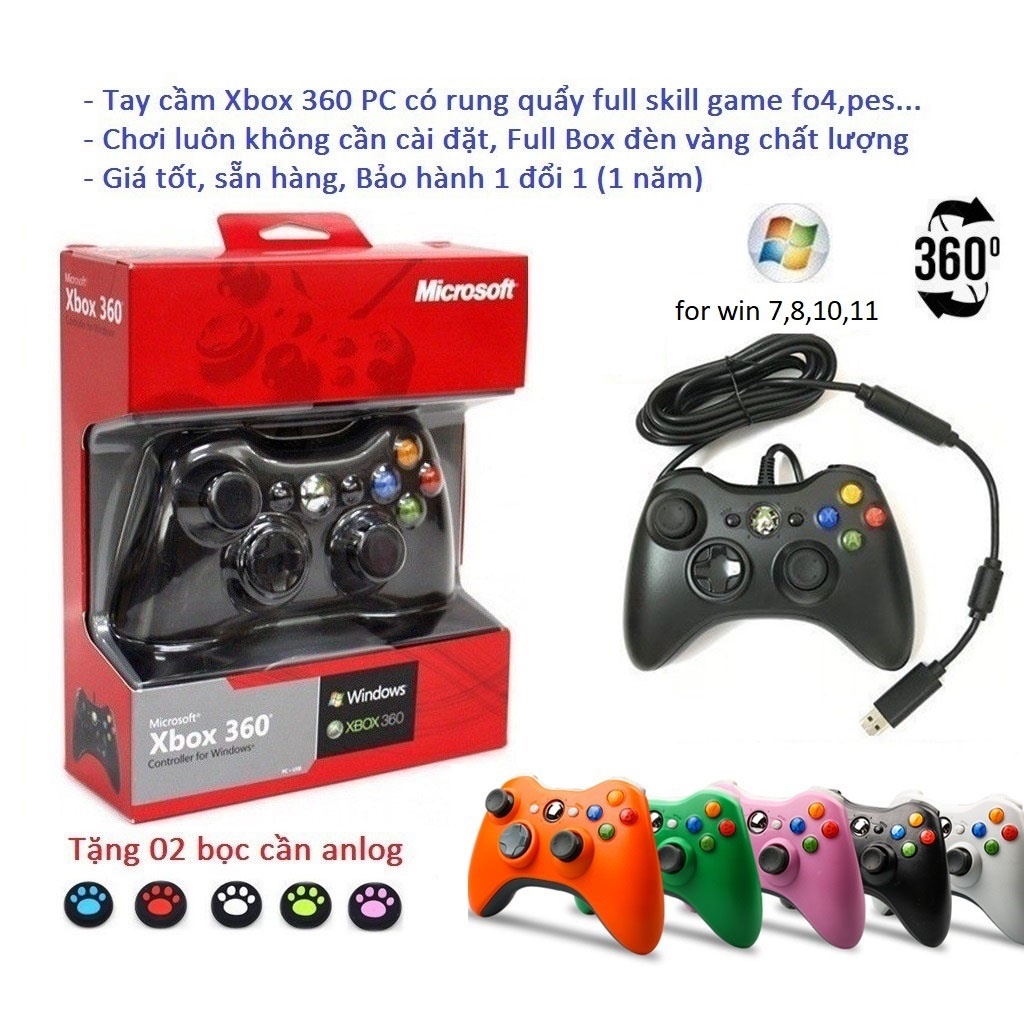 Tay cầm chơi game fifa online 4 Microsoft Xbox 360 Full Box Có Rung, Tay Cầm fo4 có dây PC, Laptop full skill all Game
