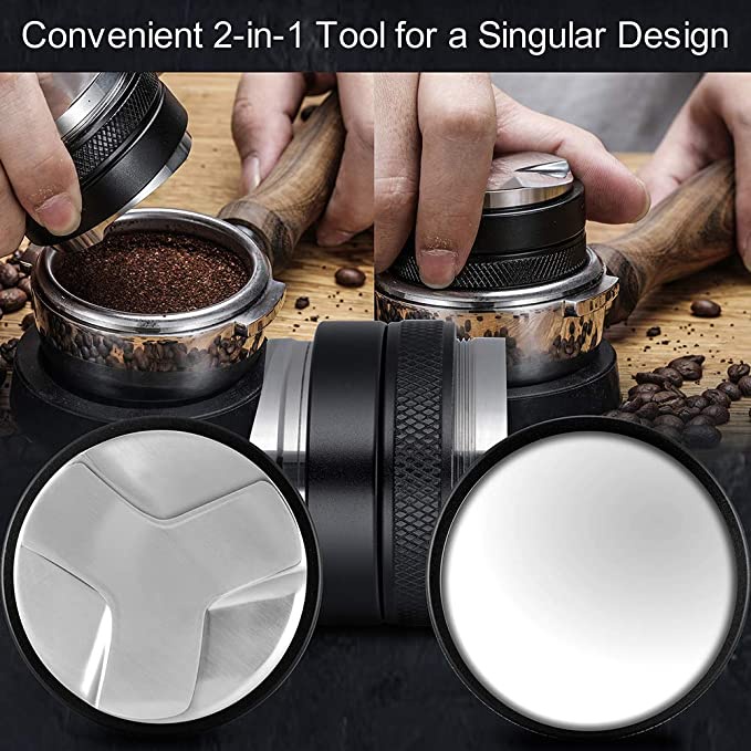 51mm / 53mm / 58mm espresso hand tamper với điều chỉnh 2 trong 1 3 nhà phân phối cà phê anlged and flat & tampers silcone mat