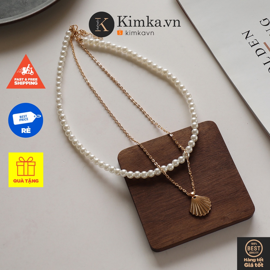 (0276) Dây Chuyền Vòng Cổ Hai Lớp Sợi Ngọc Kết Hợp Vỏ Sò Thời Trang Vintage