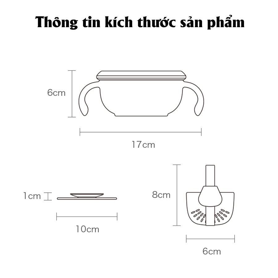 Bát ăn dặm cho bé 3 trong 1 AAG3005 bát ăn dặm chống đổ có ống hút an toàn tiện lợi