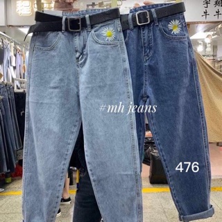 Quần Baggy JEANS thêu hoa cúc lưng cao