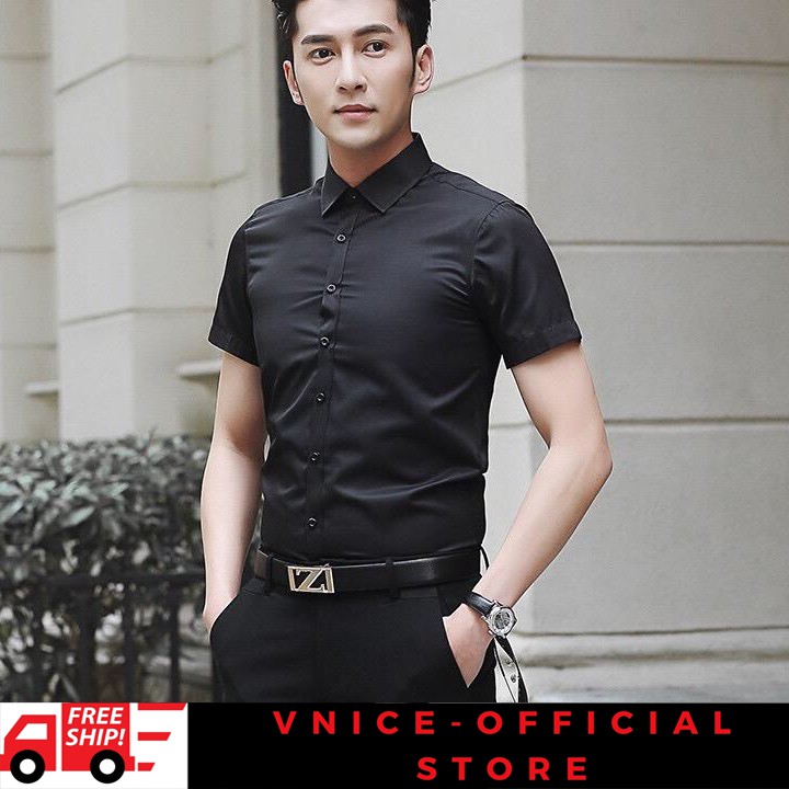 Áo Sơ Mi Nam Ngắn Tay Cao Cấp - Chất Liệu Lụa , Không Nhăn, Thoáng Mát, Thấm Hút Mồ Hôi(5 MÀU) VNICESTORE