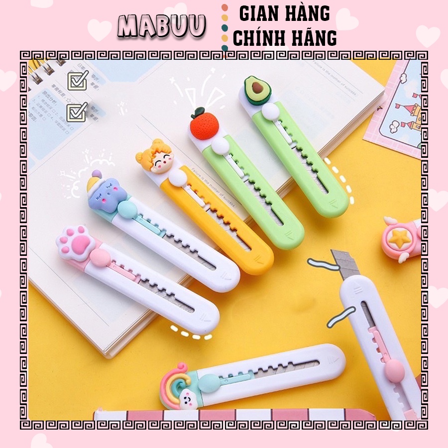 Dao rọc giấy mini đính charm trái cây và hoạt hình dễ thương dùng trong trường học, văn phòng