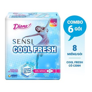 COMBO 6 gói băng vệ sinh Diana Sensi Cool Fresh siêu mỏng cánh 8 miếng/gói X6