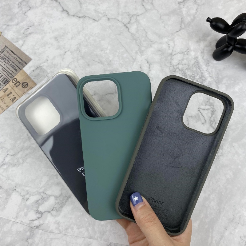 Ốp Điện Thoại Silicon Dẻo Màu Ô Liu Thời Trang Chống Sốc Cho iPhone 14 13 12 Pro