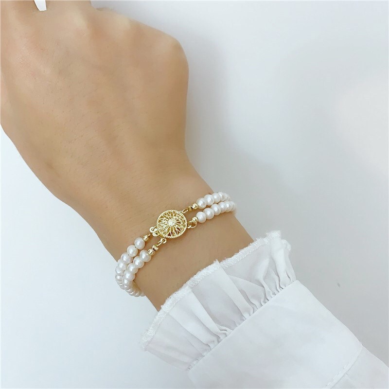 Vòng Tay Đôi Ngọc Trai 5Ly Khóa Bạc S925 Thanh Lịch - Ngọc Trai Trường Thịnh