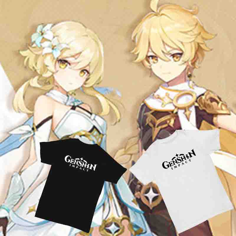 Áo Thun Tay Ngắn Họa Tiết Genshin Impact Màu Dạ Quang Cá Tính