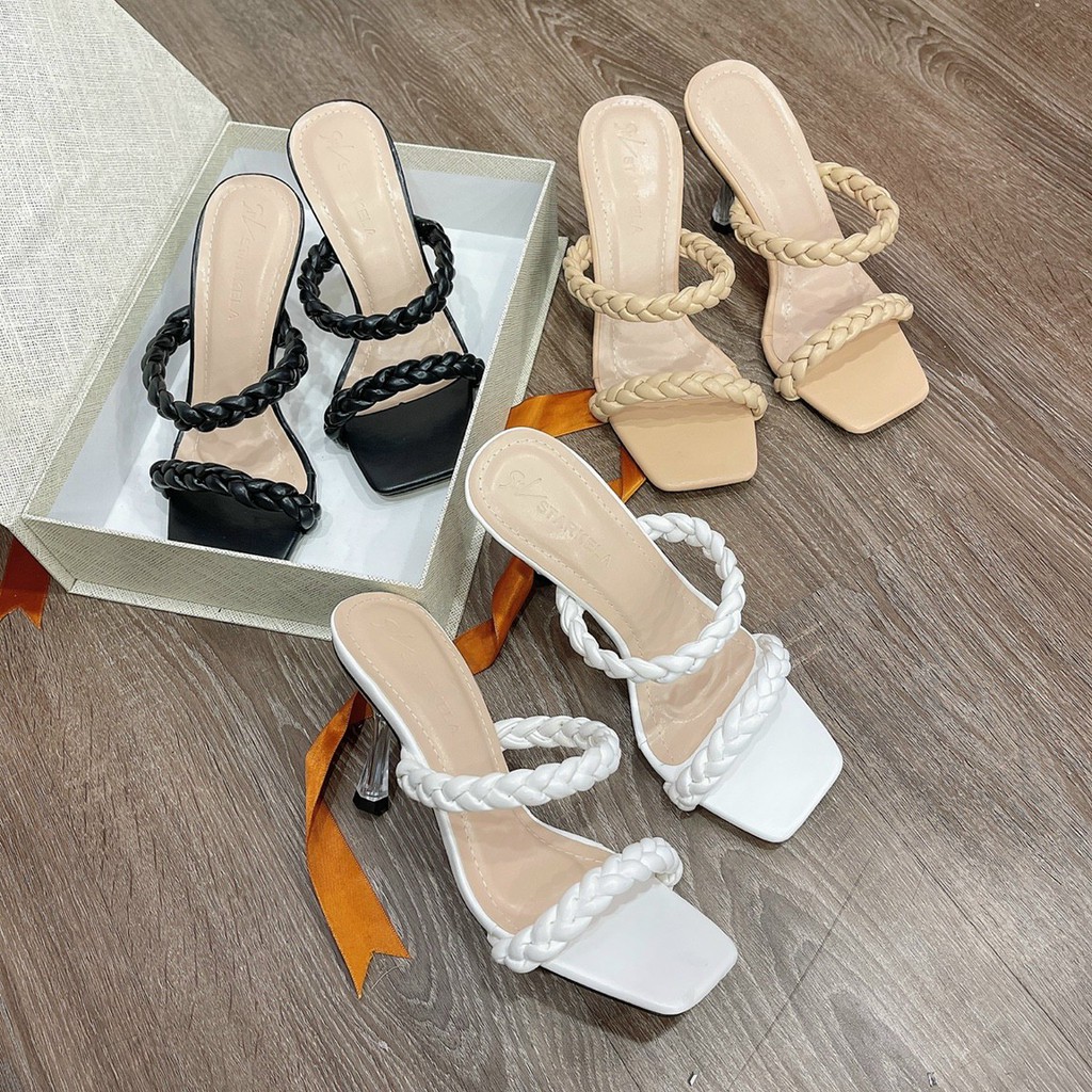 Giày cao gót cao 7 phân hai quai ngang thiết kế vòng xoắn thanh lịch (NEW)