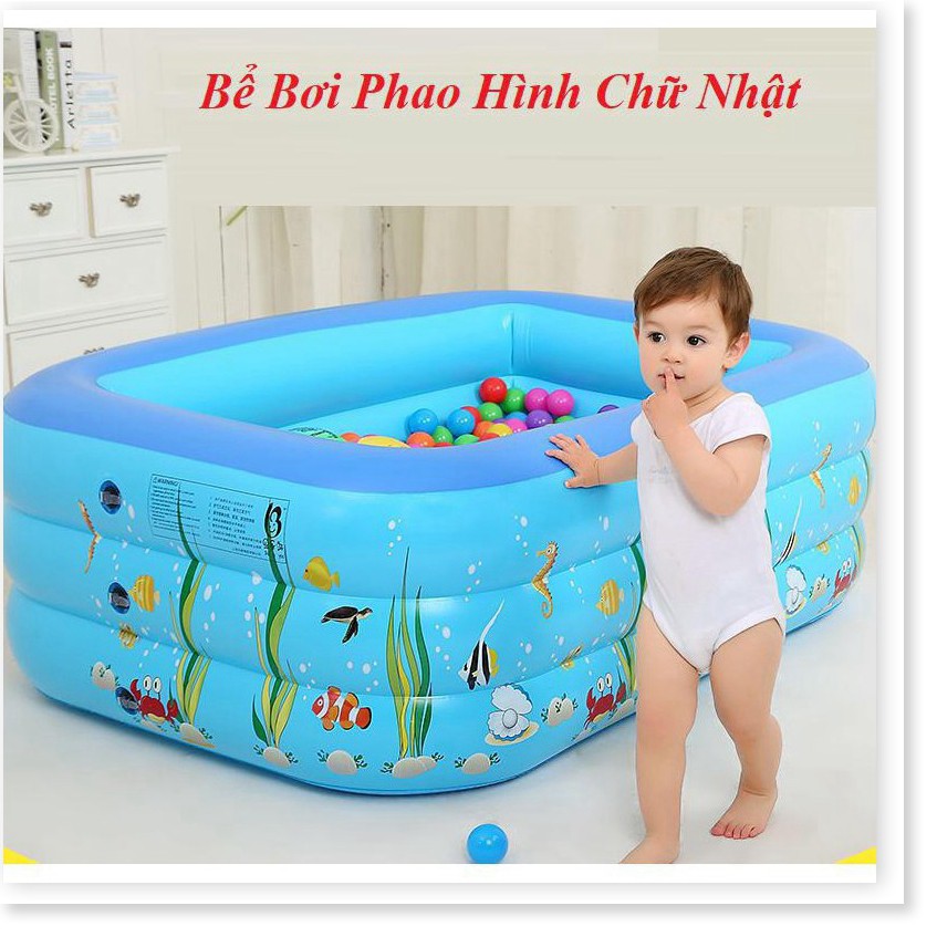 Bể bơi phao cho bé loại nào tốt,Bể bơi phao trong nhà, hình chữ nhật kích thước 180cm TẶNG KÈM BƠM