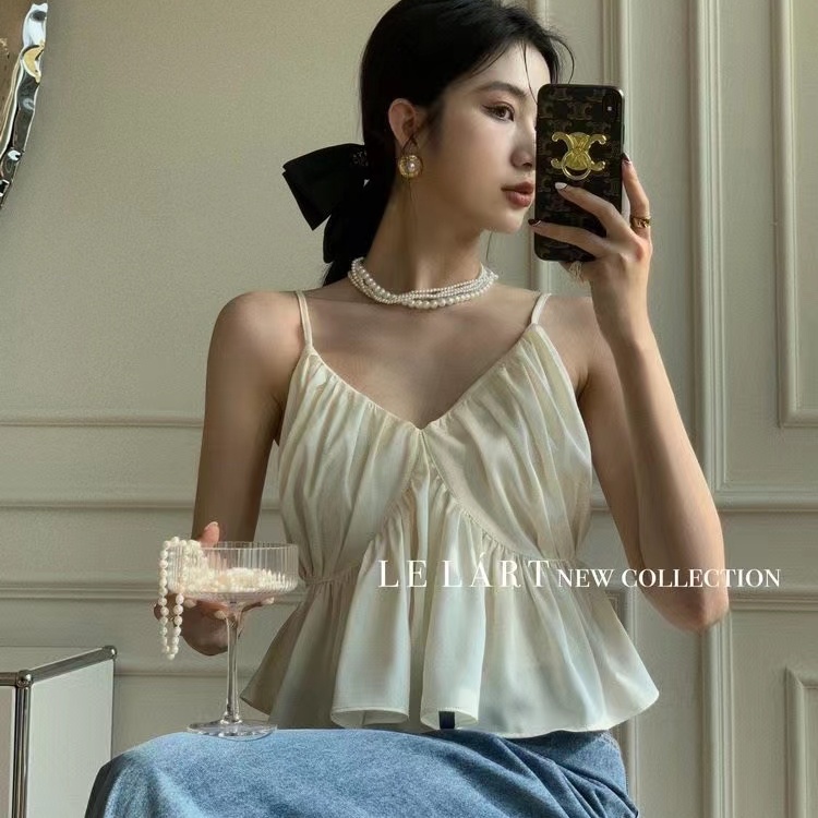 SUXI Áo Kiểu Chất Chiffon Cổ Chữ V Phối Bèo Thiết Kế Thanh Lịch