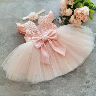Đầm ren hoa NNJXD hở lưng kèm băng đô xinh xắn cho bé gái