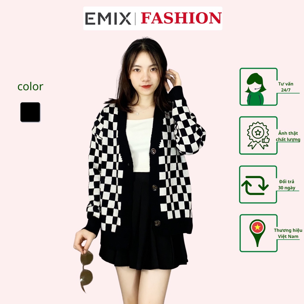 Áo khoác len nữ kẻ caro EMIX (2 Màu), ulzzang, dáng dài, form rộng, thụng, 4 cúc, vải len mềm mịn, không bai xù