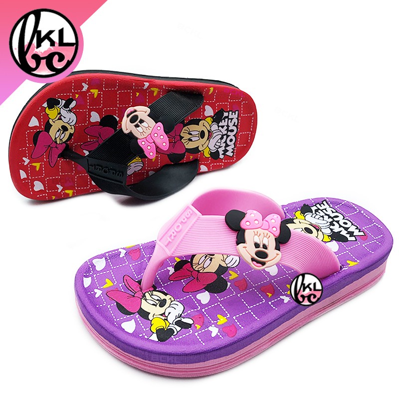 Dép xỏ ngón hình chuột Minnie xinh xắn cho bé | Xăng đan họa tiết hoạt hình màu hồng đen cho bé | Giày bata Kasut Budak 24-35 thời trang năng động
