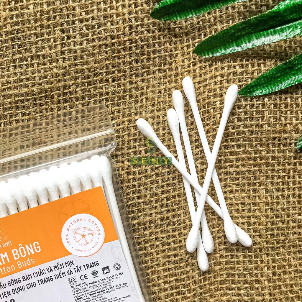 Tăm bông người lớn túi 42 que Bông Bạch Tuyết mềm mịn tiện dụng cho vệ sinh tai và trang điểm
