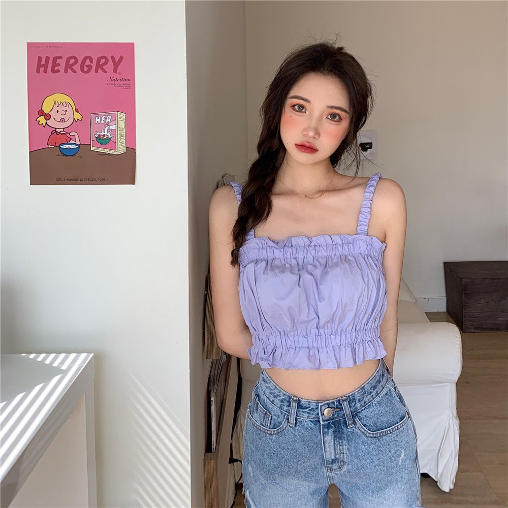 Áo 2 dây chất đũi chun ngực croptop trẻ trung cá tính