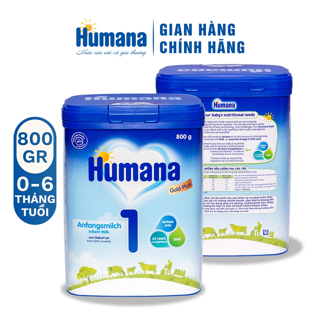 Combo 2 hộp Sữa bột Humana Gold Plus 1 800g NK từ Đức - Date 24/06/2023