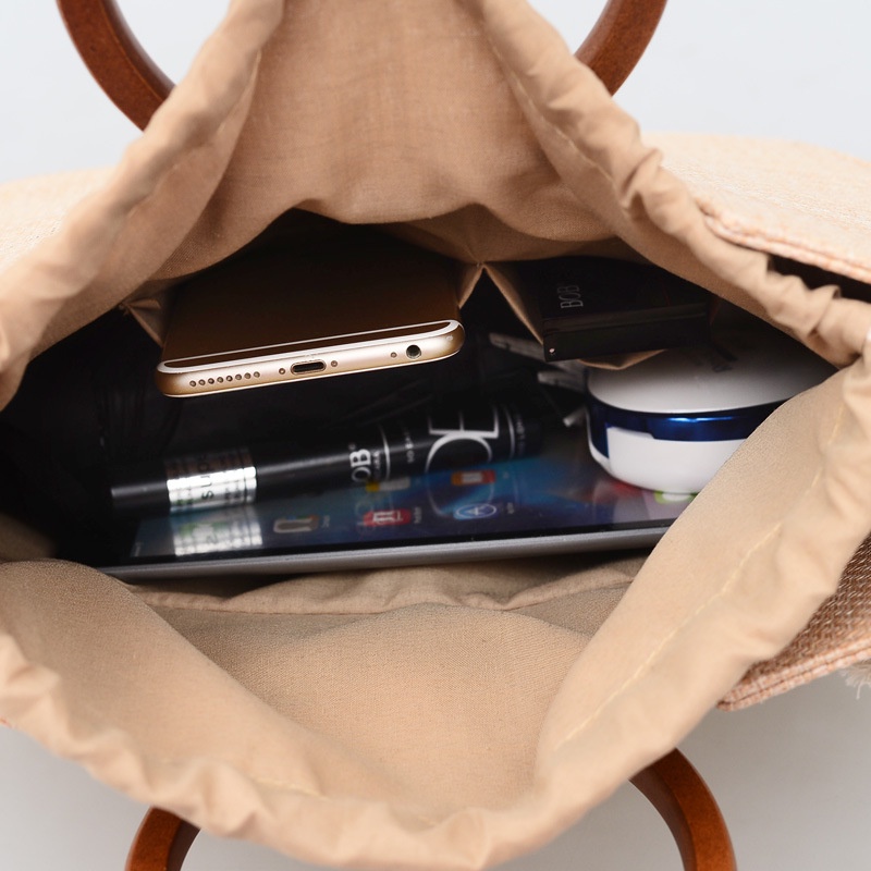 Túi xách IELGY đeo vai bằng rơm tay cầm bằng gỗ đơn giản phiên bản hàn quốc mới cho nữ