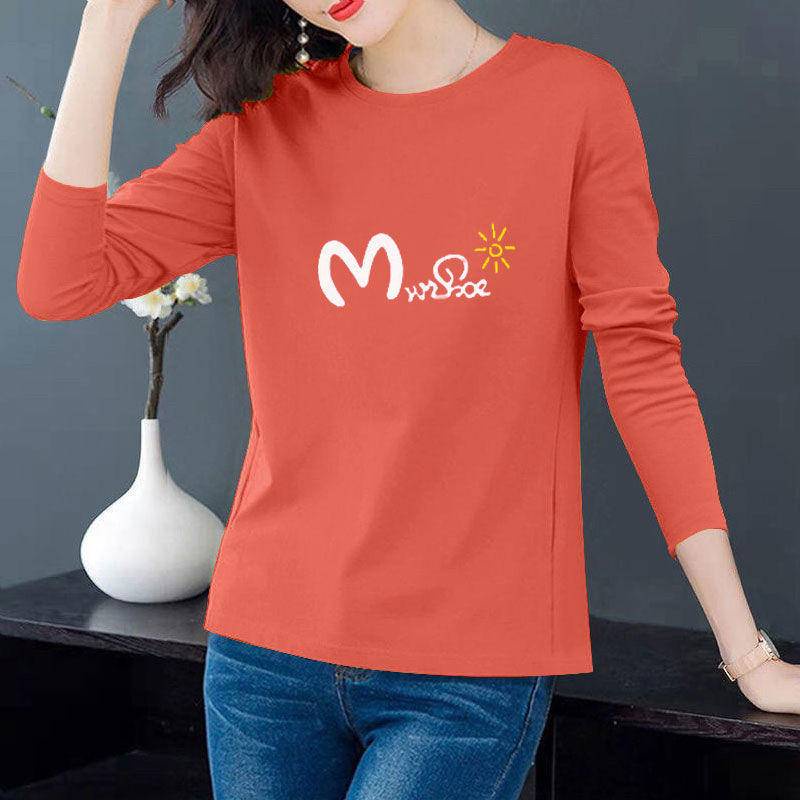 Áo thun cotton cổ tròn tay dài plus size cho phụ nữ trung niên