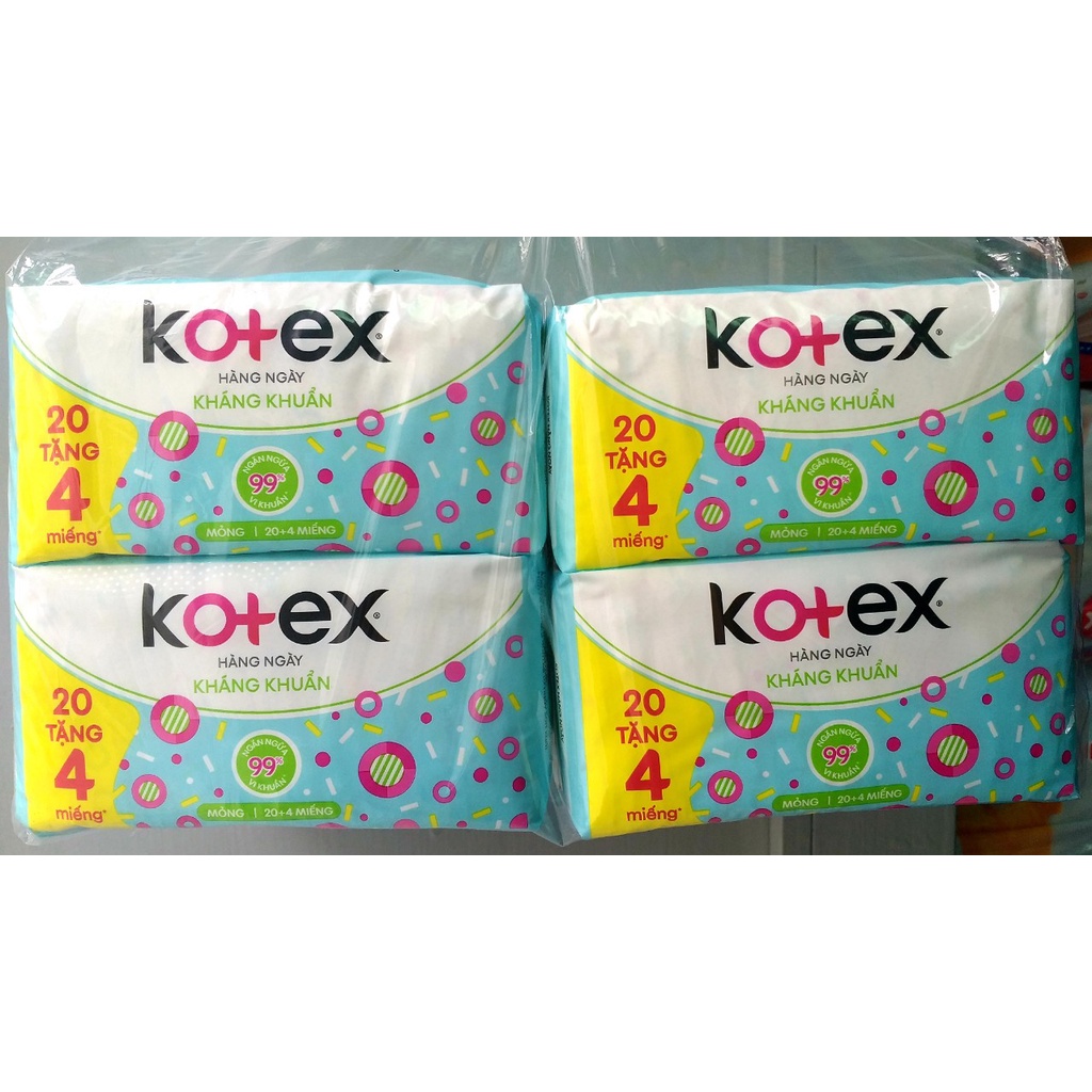 TẶNG 4 MIẾNG-(MIẾNG NHỎ) COMBO 8 GÓI BĂNG VỆ SINH KOTEX HÀNG NGÀY KHÁNG KHUẨN/HÀNG NGÀY SIÊU BẢO VỆ 8 MIẾNG/20