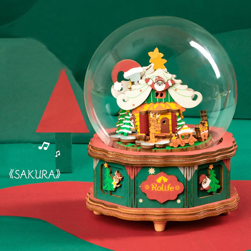 Đồ chơi lắp ráp gỗ 3D Mô hình Hộp nhạc Thị trấn Giáng Sinh - Christmas Town Music Box AM46
