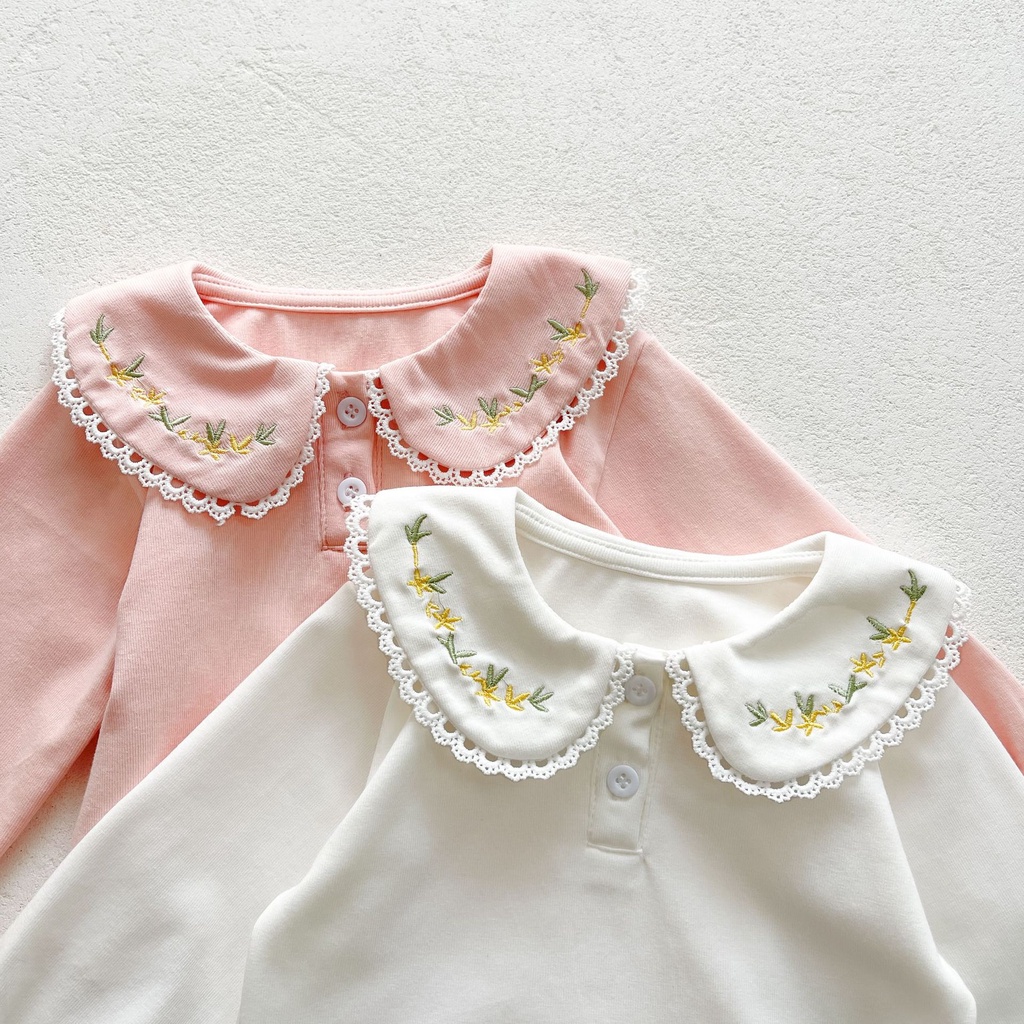 Áo Thun Cotton Tay Dài Thêu Họa Tiết Đơn Giản Thời Trang Xuân Thu 2022 Dành Cho Bé Gái 0-3 Tuổi