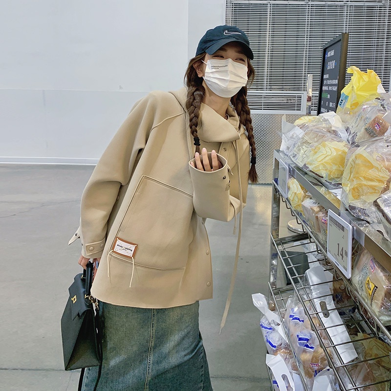 【ZHELIHANGFEI】Áo Hoodie Tay Dài Dáng Rộng Phong Cách Thời Trang Mỹ