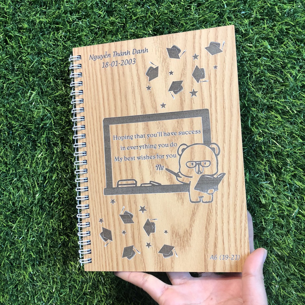 Sổ tay Cute bìa gỗ cao cấp_ sổ gỗ handmade