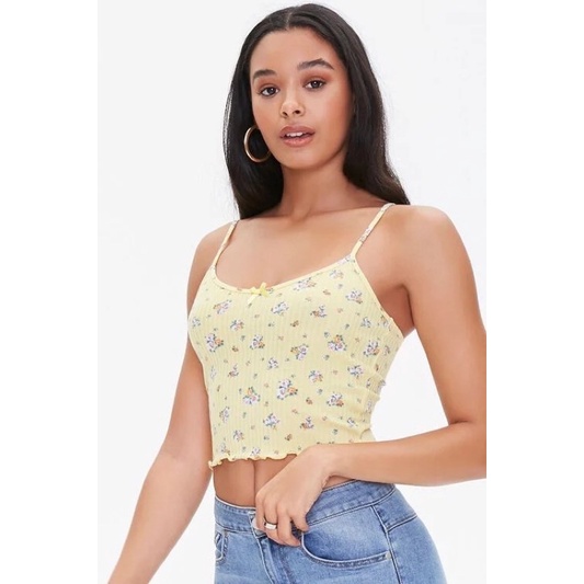 Áo croptop hai dây hoa nhí thun gân • Storenyy