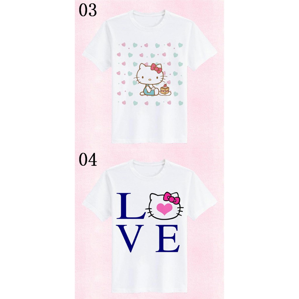 Áo Thun Tay Ngắn Cổ Tròn In Hình Hello Kitty Đáng Yêu Cho Người Lớn Và Trẻ Em