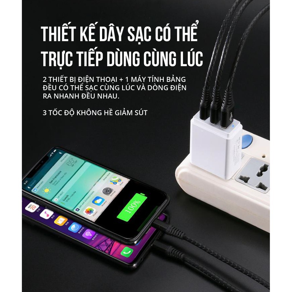 [SẠC NHANH] Côc Sạc Nhanh 3.4A 3 Cổng 3 Chân Cắm USB Collen Đa Năng Cho Điện Thoại iphone, samsung, xiaomi, huawei, oppo