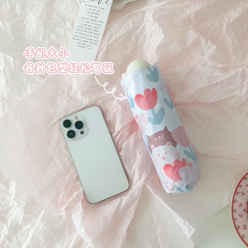 Dù Che Nắng Mini Tự Động Chống Tia UV In Họa Tiết Mèo Dễ Thương