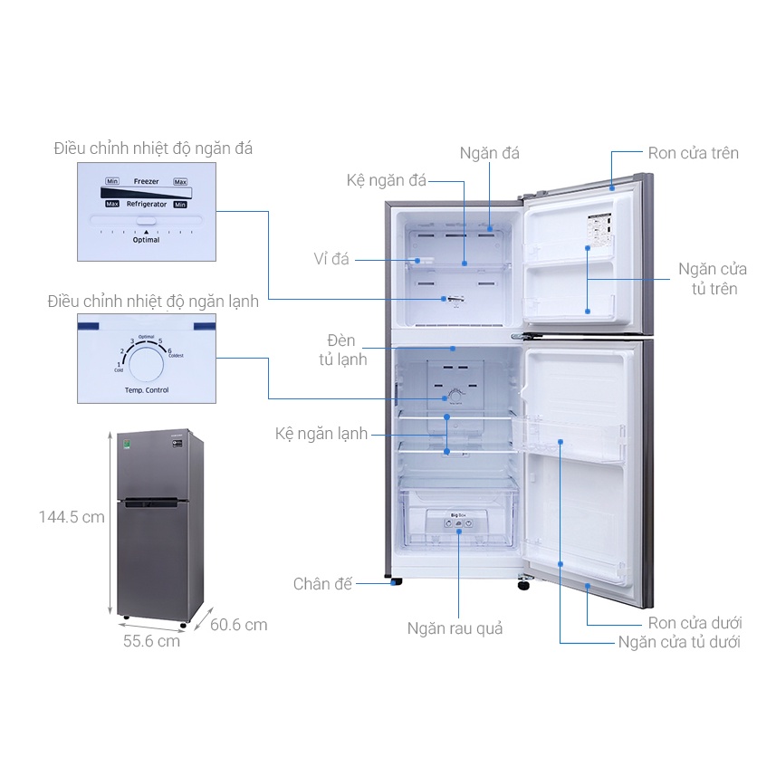 Tủ lạnh Samsung Inverter 208 lít RT19M300BGS/SV - Làm lạnh đa chiều, Bộ lọc than hoạt tính Deodorizer, Miễn phí giao HCM