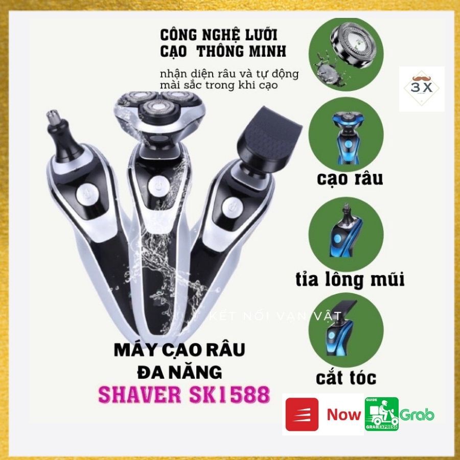 Máy cạo râu đa năng SHAVER SK1588, cắt tóc, tỉa lông mũi, tông đơ, chống nước cực tốt