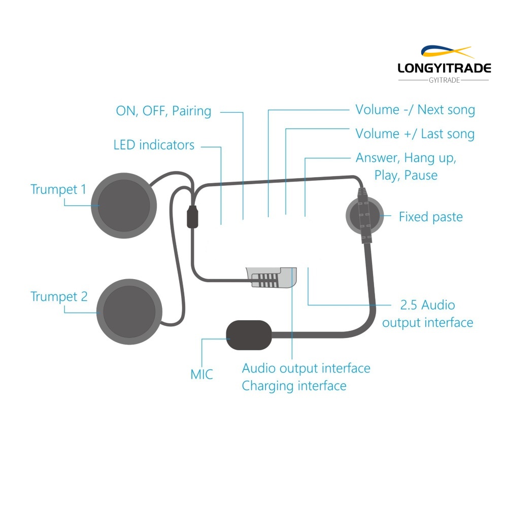 Tai Nghe Bluetooth Tích Hợp Mic Cho Mũ Bảo Hiểm Xe Mô Tô