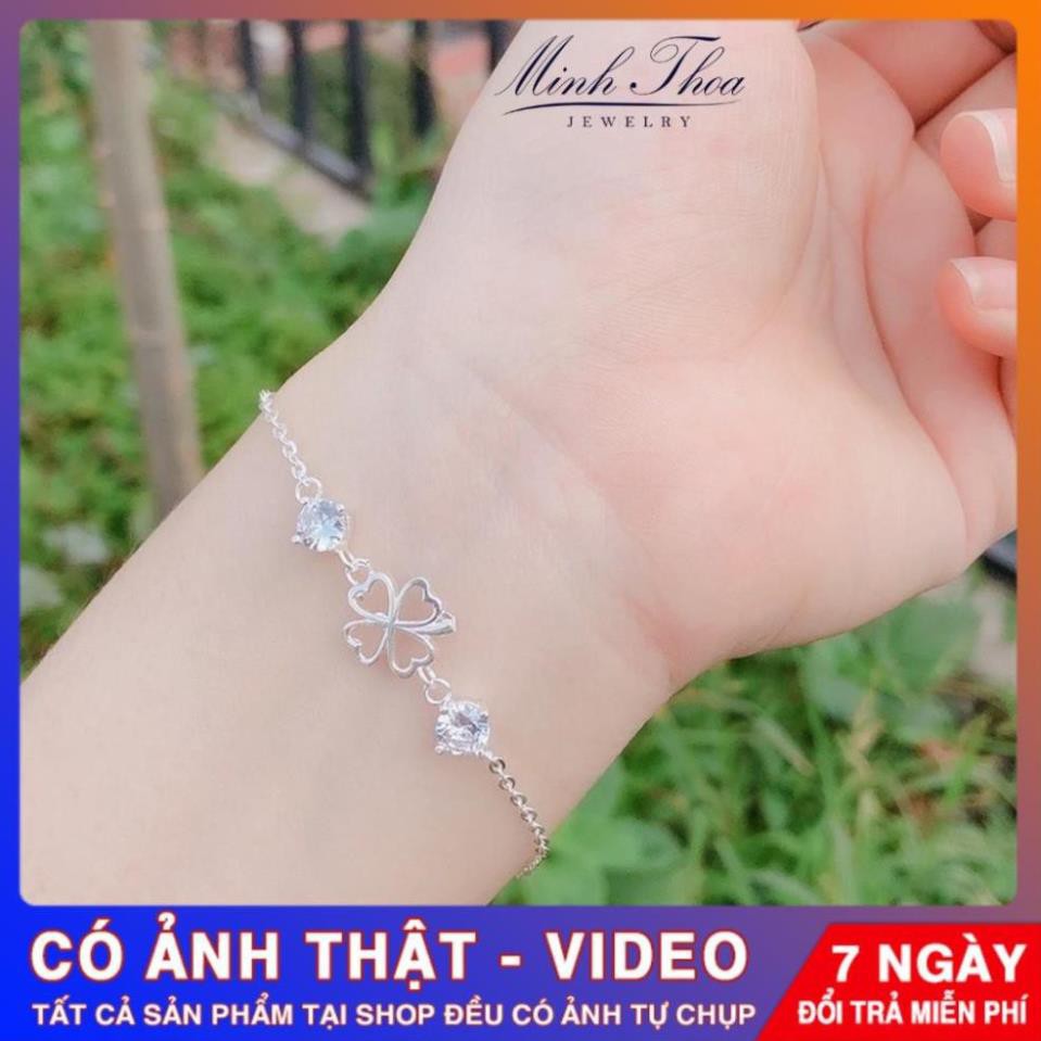 Lắc tay bạc đẹp, vòng tay bạc nguyên chất cỏ 4 lá may mắn Tuấn Thoan JEWELRY