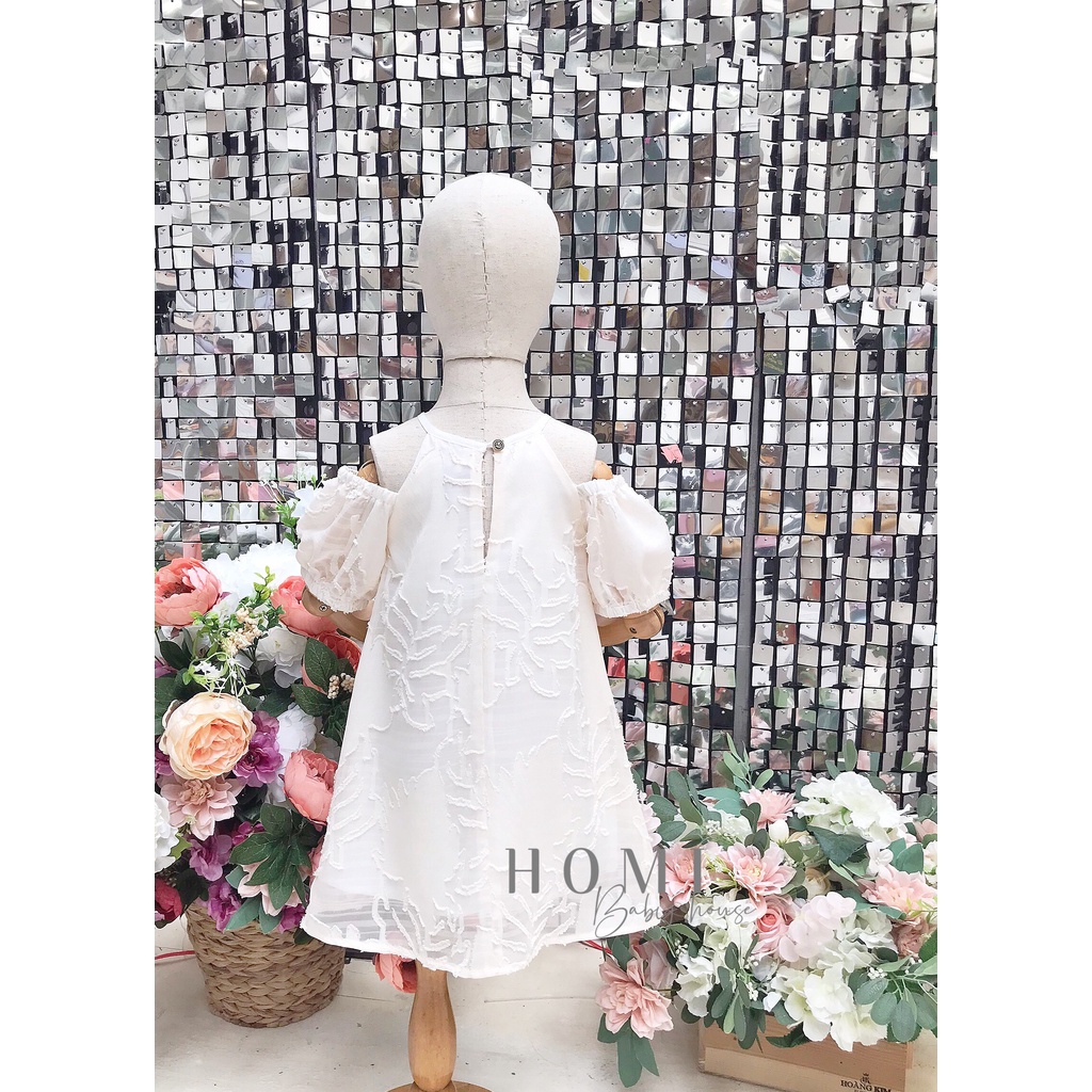 Yếm voan hoa tay bồng cho bé gái màu trắng/vàng HOMI BABY HOUSE váy yếm bé gái voan hoa tay bồng cho bé dự tiệc dạo phố