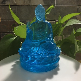 Tượng Phật màu xanh cao 14 cm đế rộng 10 cm
