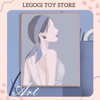 Tranh sơn dầu số hoá tự tô Legogi DIY cô gái minimalist portrait (kèm ảnh thật)