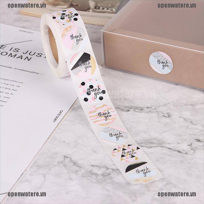 OPE 500pcs Round Pink Geometric Pattern Thank You Stickers Seal Labels Stickers