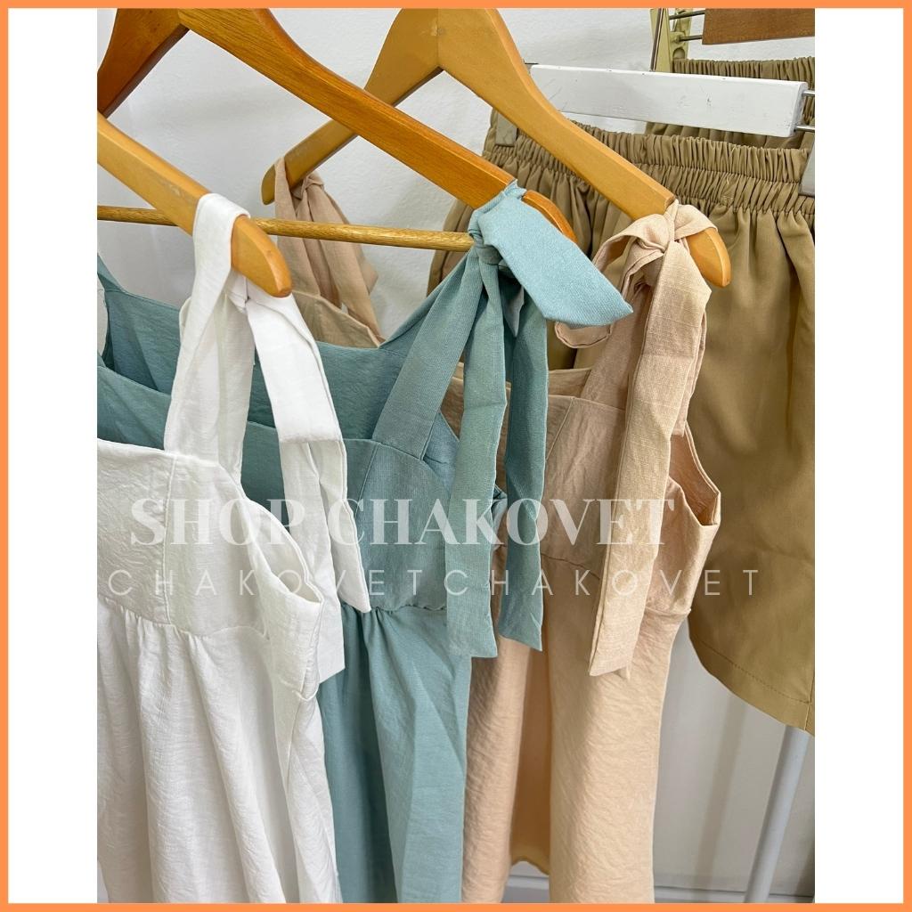 Set đồ nữ S8286, sét babydoll nữ kèm quần mùa hè áo kiểu nữ 2 dây bánh bèo freesize đi biển đi chơi sang chảnh-CHAKOVET