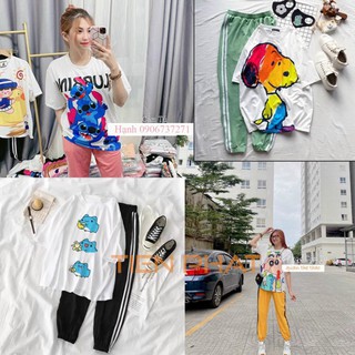 Đồ bộ nữ hoạt hình form rộng Unisex - quần thể thao - freesize 45kg đến 65kg ❗ ,