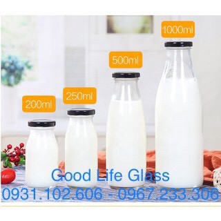 Chai sữa 200ml - 250ml - 500ml - 1 lít nắp vàng hoặc đen (giá sỉ)