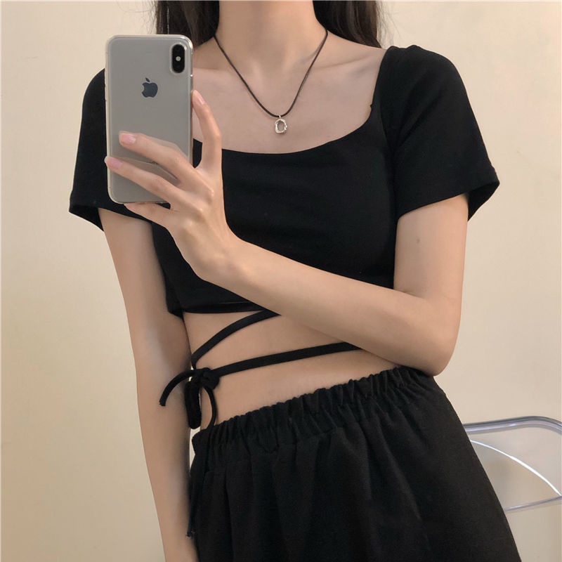 Áo Thun Tay Ngắn Màu Đen Thời Trang Dành Cho Nữ