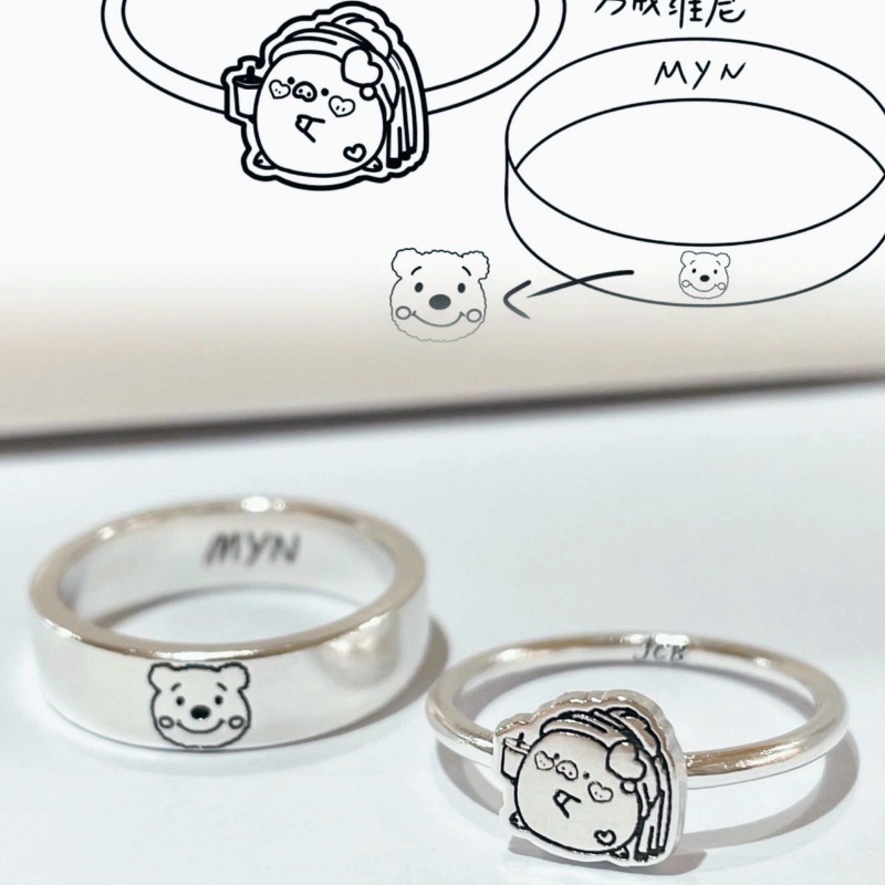 Nhẫn cặp đôi hoạt hình Winnie the Pooh dễ thương mở nhẫn thời trang