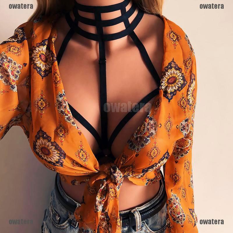 FREESHIP ĐƠN 99K_ Sexy Elastic Bandage Goth Cage Bra Top Body Harness Cross Crop Strap Lingerie