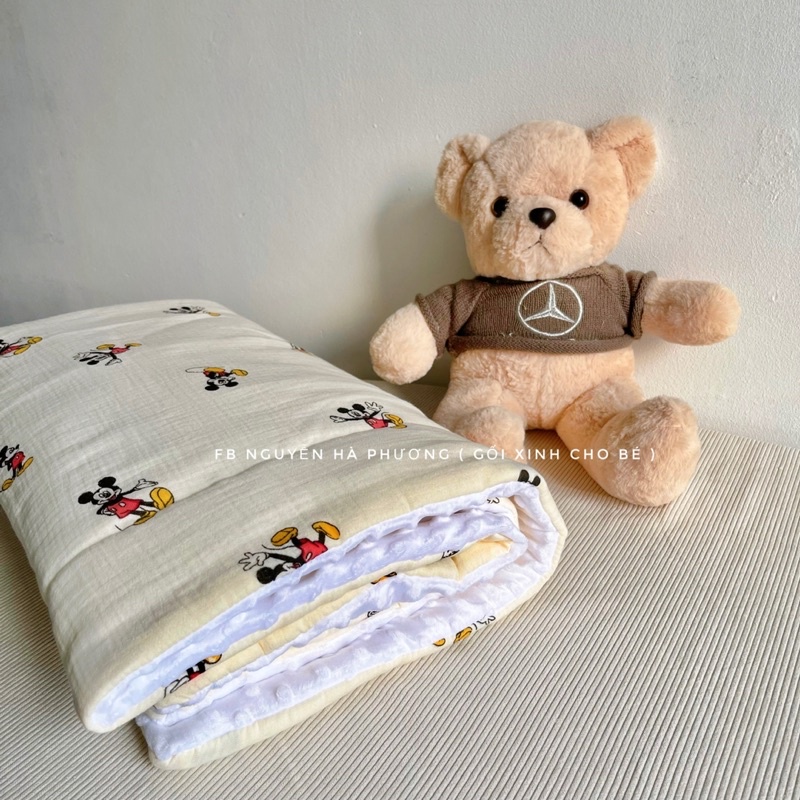 Chăn xô muslin mix nhung bi siêu mềm ấm