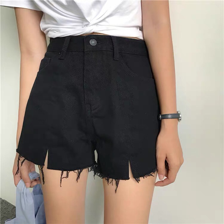 Quần Short Jeans Cạp Cao Tua Gấu Hàn Quốc