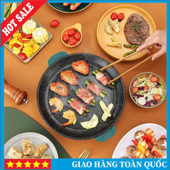 Bếp Nướng Điện Mini Chống Dính🍀SALE🍀Chảo Nướng Điện Đa Năng 26Cm, Bếp Lẩu Nướng Mini