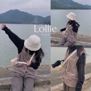 Áo gile lông cừu lót da lộn jb216 lollie studio